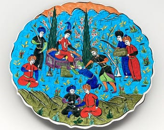 Vintage Turkish Kütahya Hand Painted Ottoman Scene Plate 12" Cini Wall Art