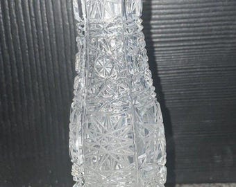 Vintage Bohemian Czech Lead Crystal Hobstar Bud Vase 8" Footed