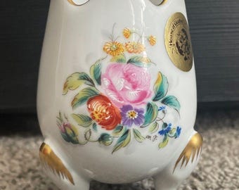 Vtg House of Goebel France 3-Foot Egg Vase Dresden Floral Gold Trim Porcelain