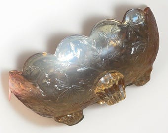 Vintage Jeannette Floragold Louisa Marigold Carnival Glass Oval Footed Bowl 5in