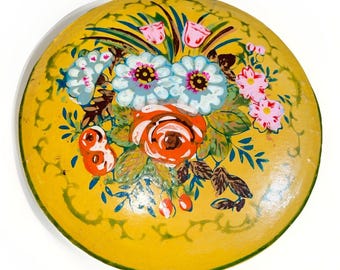 Vintage ISCO Japan Hand Painted Paper Mache Floral Coaster Set Box Alcohol Proof