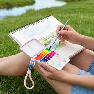 Mini Watercolor Palette Empty Travel Paint Box for Urban Sketching Plein Air Painting Artist Gift Cute Pastel Pocket Palette with Wristlet