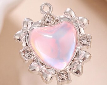 Kawaii Heart Moon Charms for Jewelry Making Iridescent Celestial Pendant Supplies for DIY Bracelet Necklace Gift for Her Y2K Aesthetic