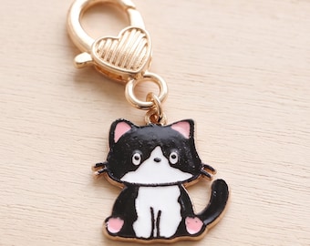 Cat Keychain Kawaii Bag Charm Cute Enamel Cat Lover Gift for Her Backpack Accessory Gold Heart Clasp