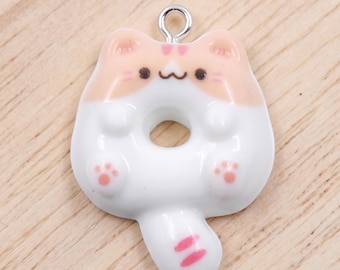 Cat Donut Charms Resin Pendants for DIY Jewelry Making Supplies Cute Kawaii Earring Keychain Crafting Gift for Cat Lover