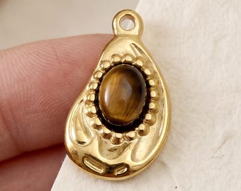 Gold Celestial Charm for Jewelry Making Sun Star Pendant with Natural Stone DIY Necklace Supply Boho Gift for Crafter