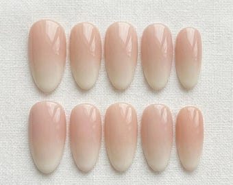 Nude Ombre Press On Nails, Natural Pink Gradient Nails, Milky Nude Nail Set, Everyday Minimalist Nails, Almond Press Ons