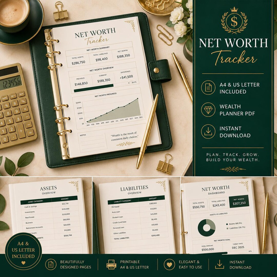 Net Worth Tracker Printable A4 & US Letter | Luxury Wealth Planner PDF ...