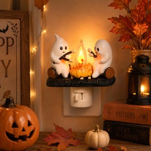 Halloween Ghost Night Light, Plug-In Campfire Resin Wall Decor