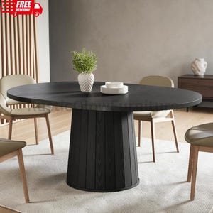 55 Inch Oval Farmhouse Dining Table Wooden Pedestal Kitchen Table