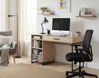 Wood Metal Writing Desk with Storage Cabinet