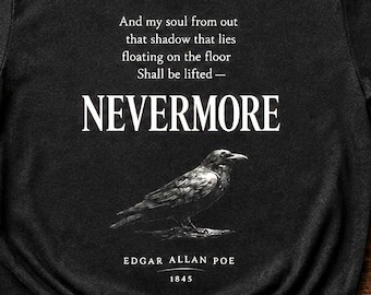 Camiseta de Edgar Allan Poe, camiseta con el poema "El Cuervo" / camiseta gráfica literaria, ropa gótica académica oscura, camiseta unisex vintage con estampado de cuervo.
