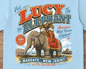 Camiseta Lucy the Elephant, Comfort Colors 1717, Lembrança de Nova Jersey, Estampa Vintage Americana, Presente de Atração Turística à Beira da Estrada
