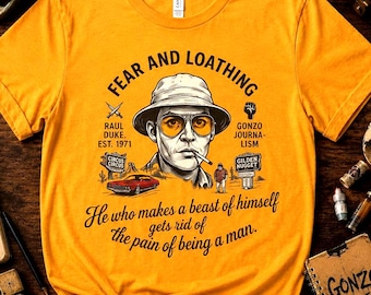 Camiseta de Miedo y asco en Las Vegas / Camiseta de Hunter S. Thompson, Regalo de periodismo gonzo, Camiseta gráfica literaria de Raul Duke, Libro del Dr. Gonzo