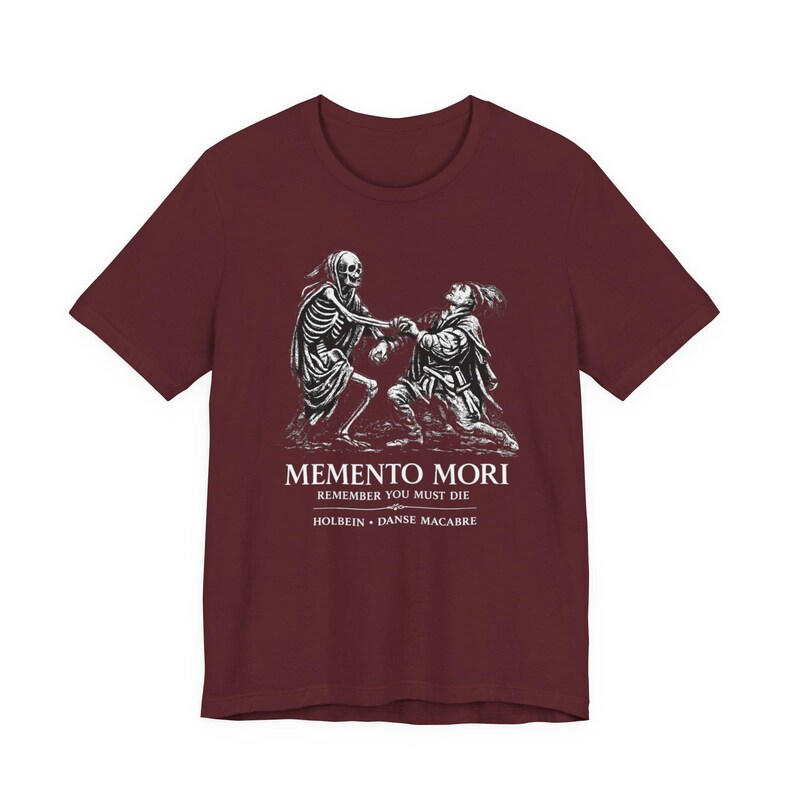 Memento Mori Shirt, Danse Macabre Book Tee | Dark Academic Graphic T-Shirt, Gothic Horror Apparel, Hans Holbein Woodcut Skeleton Top image 4
