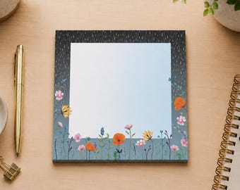 Averses d'avril | Fleurs de printemps avec pluie | Bloc-notes 5 x 5