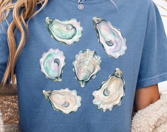 Comfort Colors Oyster Shell Shirt, Coastal Beach Graphic Tee