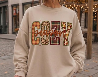 Sudadera acogedora para la temporada, camiseta gráfica retro de otoño, suéter de otoño para mujer