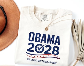 Camiseta divertida con colores que transmiten comodidad política, camiseta de Obama 2028, ya que las reglas ya no existen, humor electoral retro, regalo demócrata, camiseta para votar