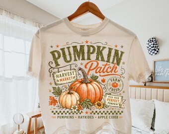 Camiseta holgada Comfort Colors® Pumpkin Patch, top corto vintage de otoño, diseño Farm Fresh