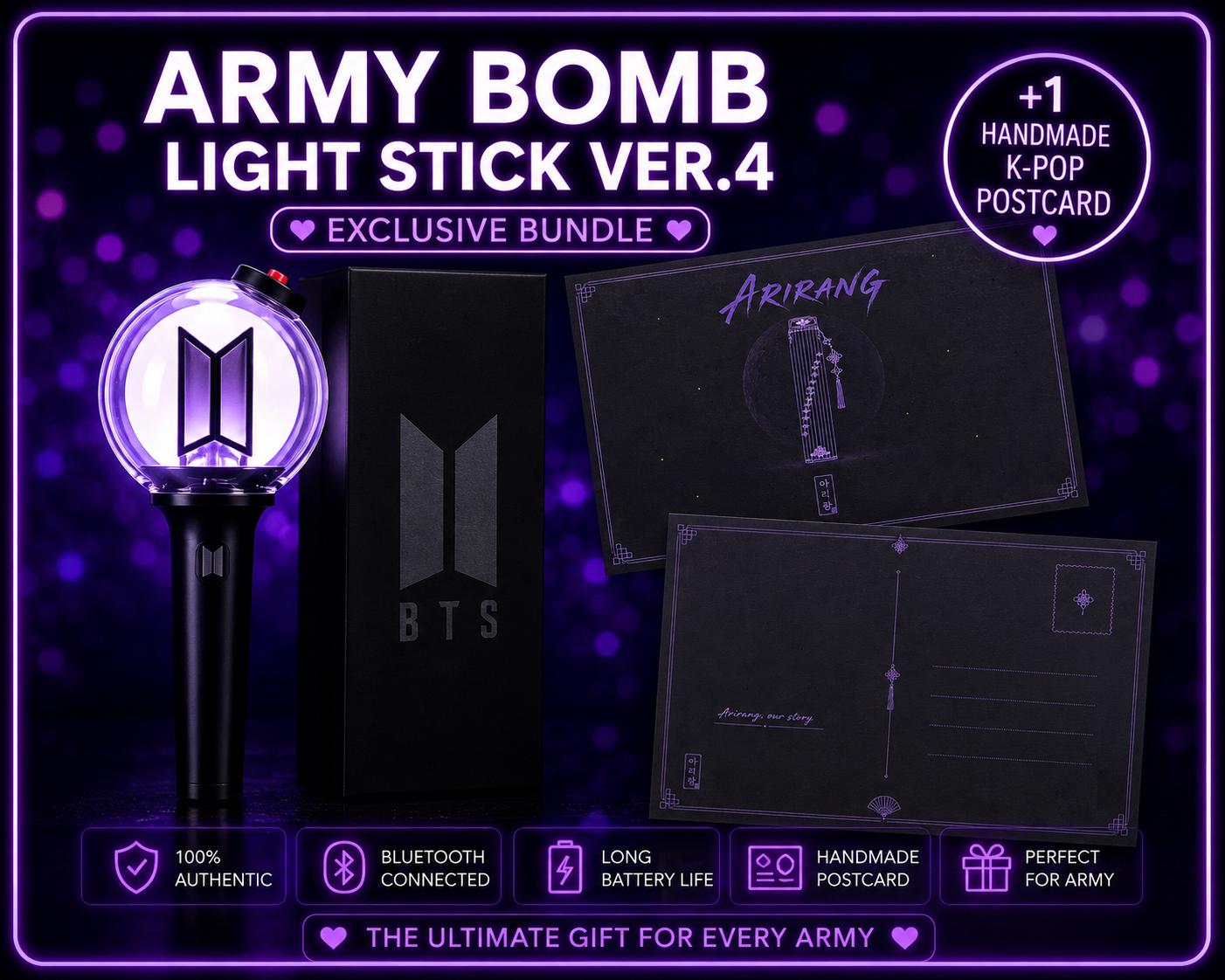 BTS Army Bomb Ver.4 + Cradle Bundle | Handmade Postcard | Fast EMS