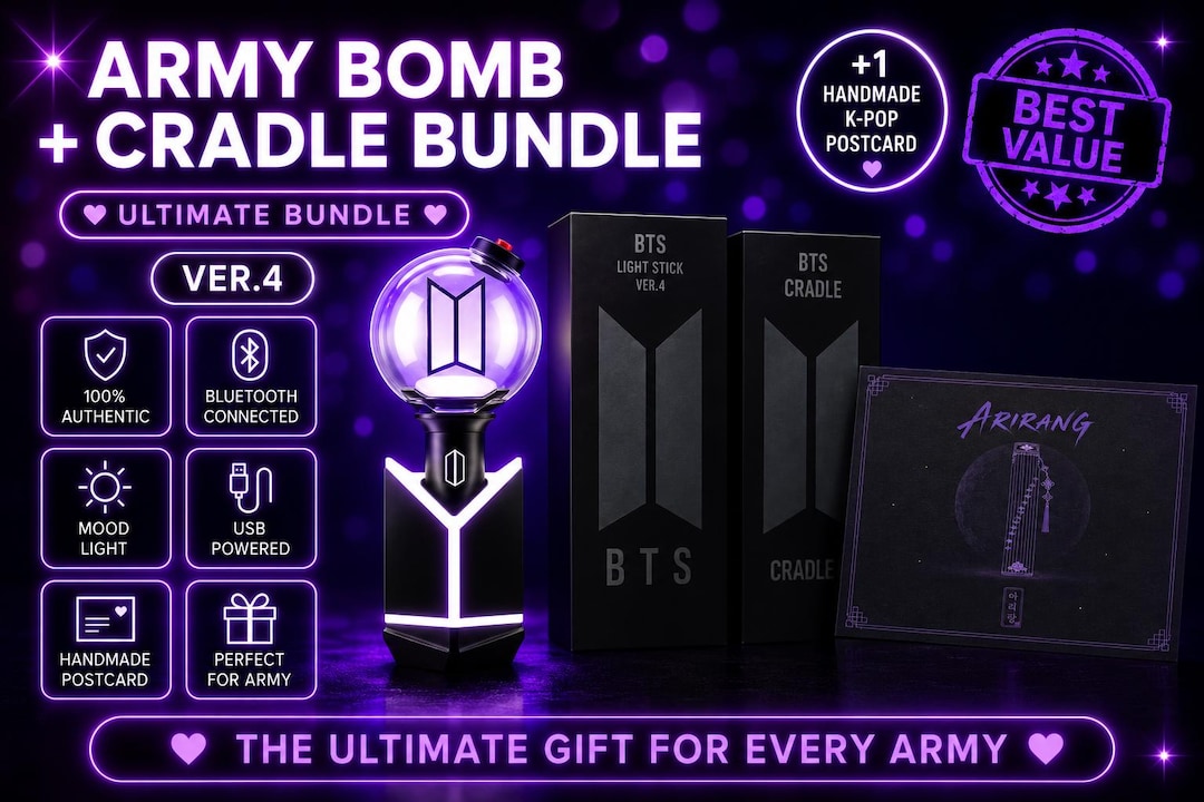 BTS Army Bomb Ver.4 + Cradle Bundle | Handmade Postcard | Fast EMS