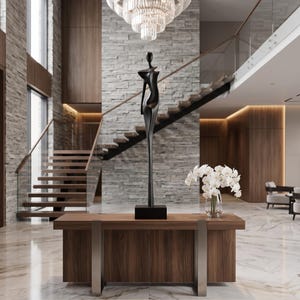 Lyxig abstrakt figurskulptur 76 cm harts modern svart staty samtida heminredning entré konsolbord vardagsrum kontorsdekor