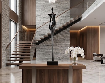 Luxury Abstract Figure Sculpture 76cm Resin Modern Black Statue Contemporary Home Decor Entryway Console Table Living Room Office Accent