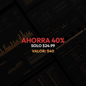 May include: Dark background with data charts and graphs. Red text reads "AHORRA 40%" and "SOLO $24.99". Additional text includes "VALOR: $40". The image displays a business or financial theme.