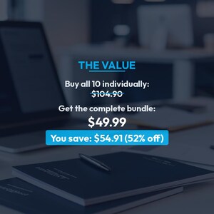 May include: A promotional image with the text "THE VALUE" in blue. It shows a comparison of buying items individually versus as a bundle. The image includes a laptop, notebooks, and a pen.