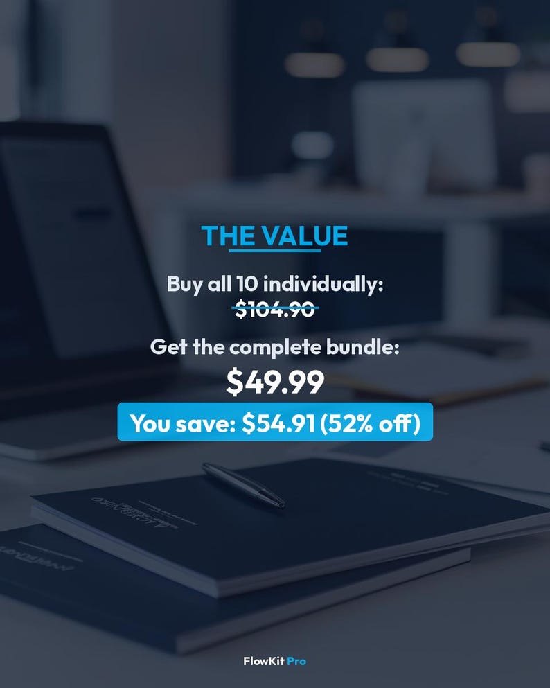 May include: A promotional image with the text "THE VALUE" in blue. It shows a comparison of buying items individually versus as a bundle. The image includes a laptop, notebooks, and a pen.