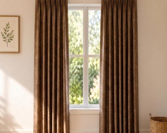 Mocha Brown Blackout Curtains, Custom Size Linen Blend Drapes, Textured Window Curtains, Room Darkening Curtains for Bedroom Living Room