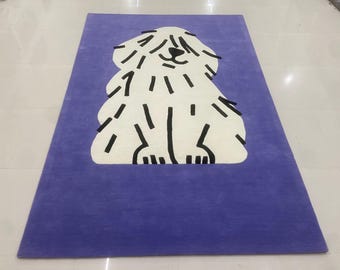 Alfombra de lana tejida a mano para perros, alfombra morada moderna, decoración para habitación infantil.