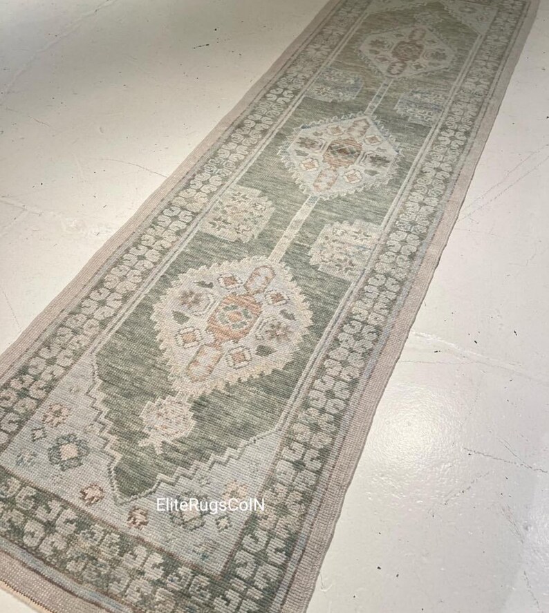 Muted Sage Medallion Runner Rug 3x15 3x16 Vintage Anatolian Hallway ...
