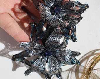 Fermaglio per capelli fatto a mano in filo di rame, colore blu grigio, spilla regalo