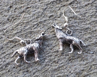 Wolf Earrings - Dr Who Bad Wolf,  Handmade Doctor Who Jewelry, Wiccan earrings familiar VUK, Witch gift. Familiar protector, Tarot Jewelry