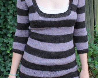 sheer striped sweater in light purple and dark brown