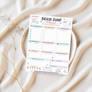 ADHD Brain Dump Planner Printable, Overthinking Reset Sheet, Mental Clarity Worksheet, Daily Focus Planner, Anxiety Relief Tool