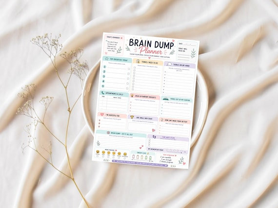 ADHD Brain Dump Planner Printable, Overthinking Reset Sheet, Mental Clarity Worksheet, Daily Focus Planner, Anxiety Relief Tool