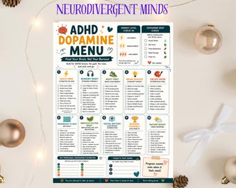 Menú de dopamina para el TDAH (PDF imprimible) – Rastreador de productividad y hábitos, planificador de autocuidado para mentes neurodivergentes