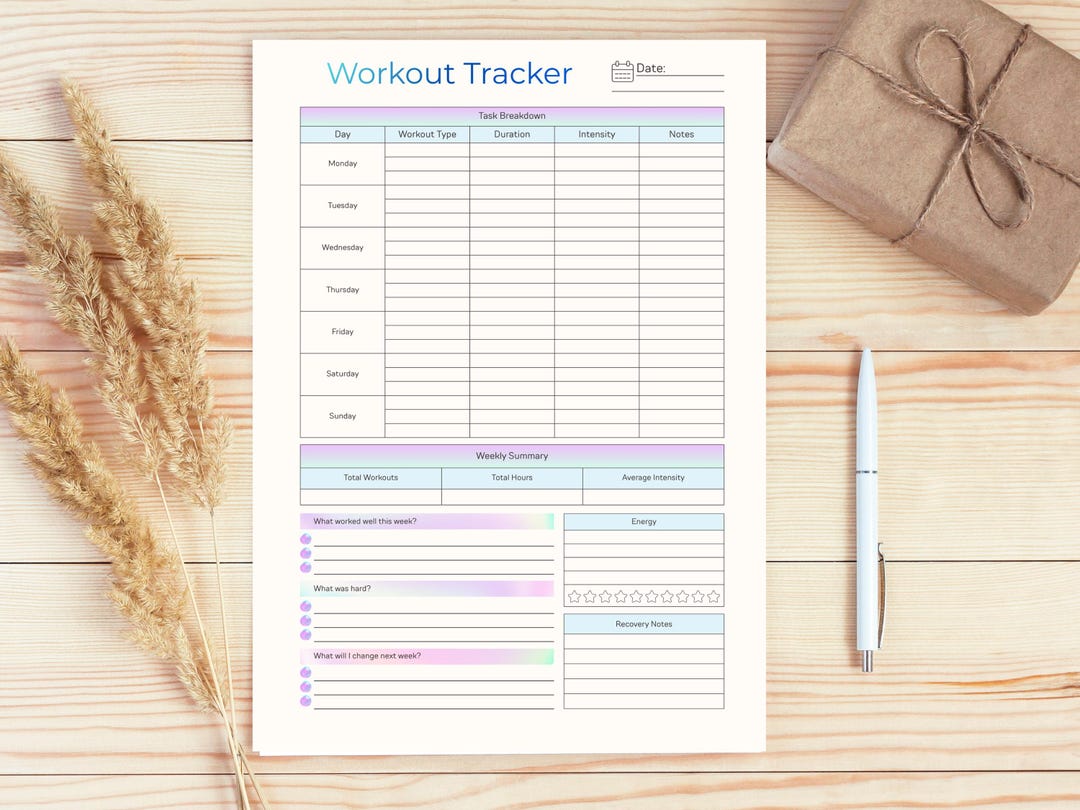 Workout Tracker Printable | Daily Exercise Log & Fitness Planner | A4 ...