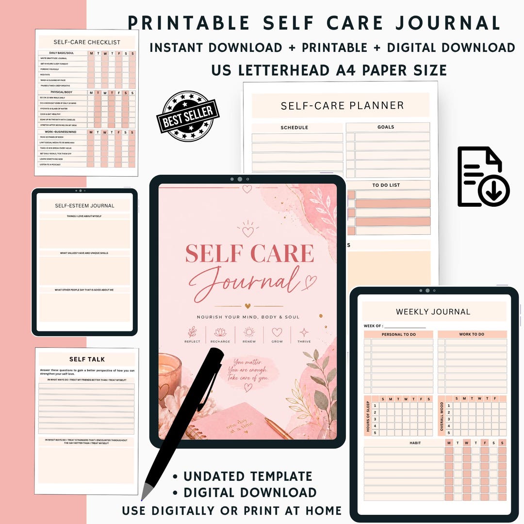 Self Care Journal Printable PDF, Mental Health Planner, Wellness ...