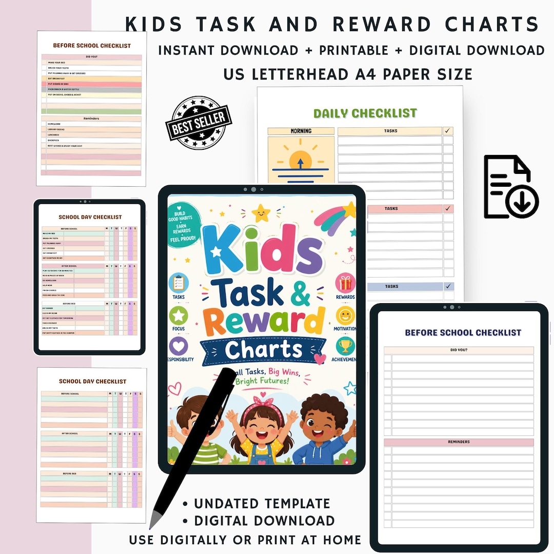 Printable Kids Reward Chart Bundle, Task Chart for Children, Chore ...