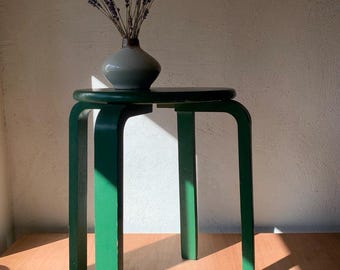 Vintage Aalto Style Stool: Vintage Plywood Side Table, Cool Green Color Stool