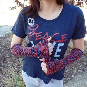 Fancy That: Arm Length Lace & Cable Fingerless Mitts Knitting Pattern PDF