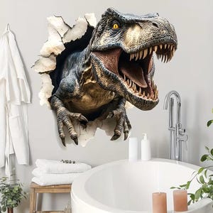 3D Dinosaur Wall Decal – Peel and Stick Dinosaur Hole Wall Sticker for Bedroom, Living Room & Home Decor