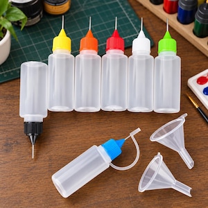 Precision Needle Tip Applicator Set, 6 Bottles 10ml (0.34 fl oz) and 2 Funnels for Glue, Oil, Paint and Crafts