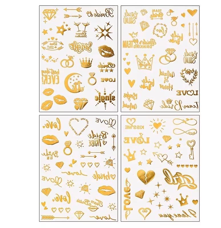 Glitter Metallic Temporary Tattoo Stickers - Gold Rainbow Laser Waterproof Tattoos for Parties & Weddings