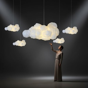 Cloud Chandelier Pendant Light | Modern White Floating Lamp, Wrought Iron, Space Cotton