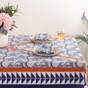 Mantel de algodón con estampado de bloques, mantel floral hecho a mano, mantel decorativo para mesa de bodas, fiestas y comedores.